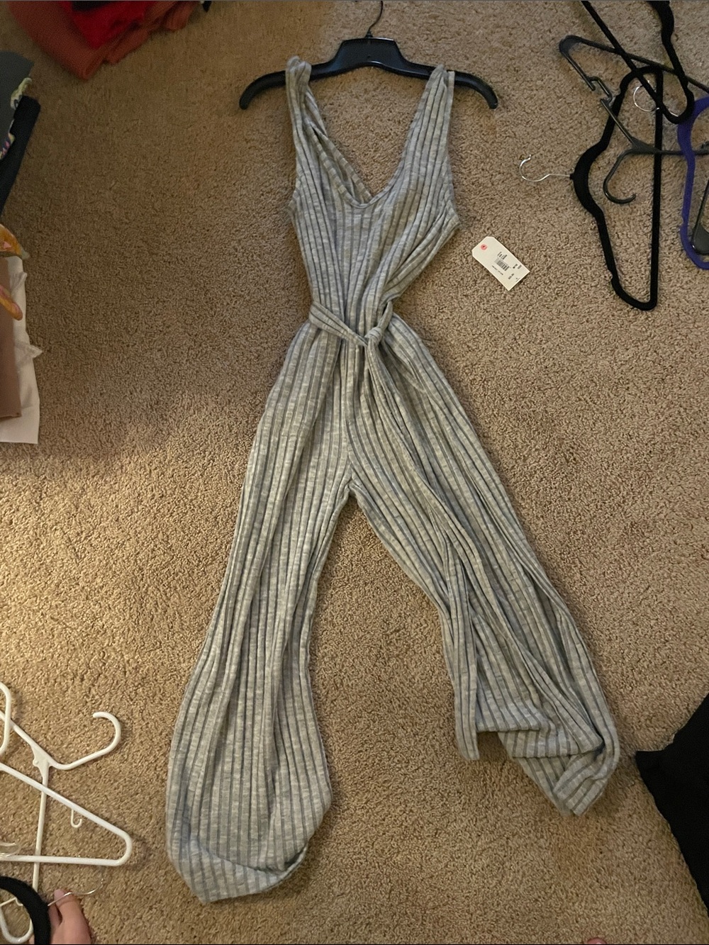 Billabong Ribbed Sleeveless V-Neck Jumpsuit in Heather Gray